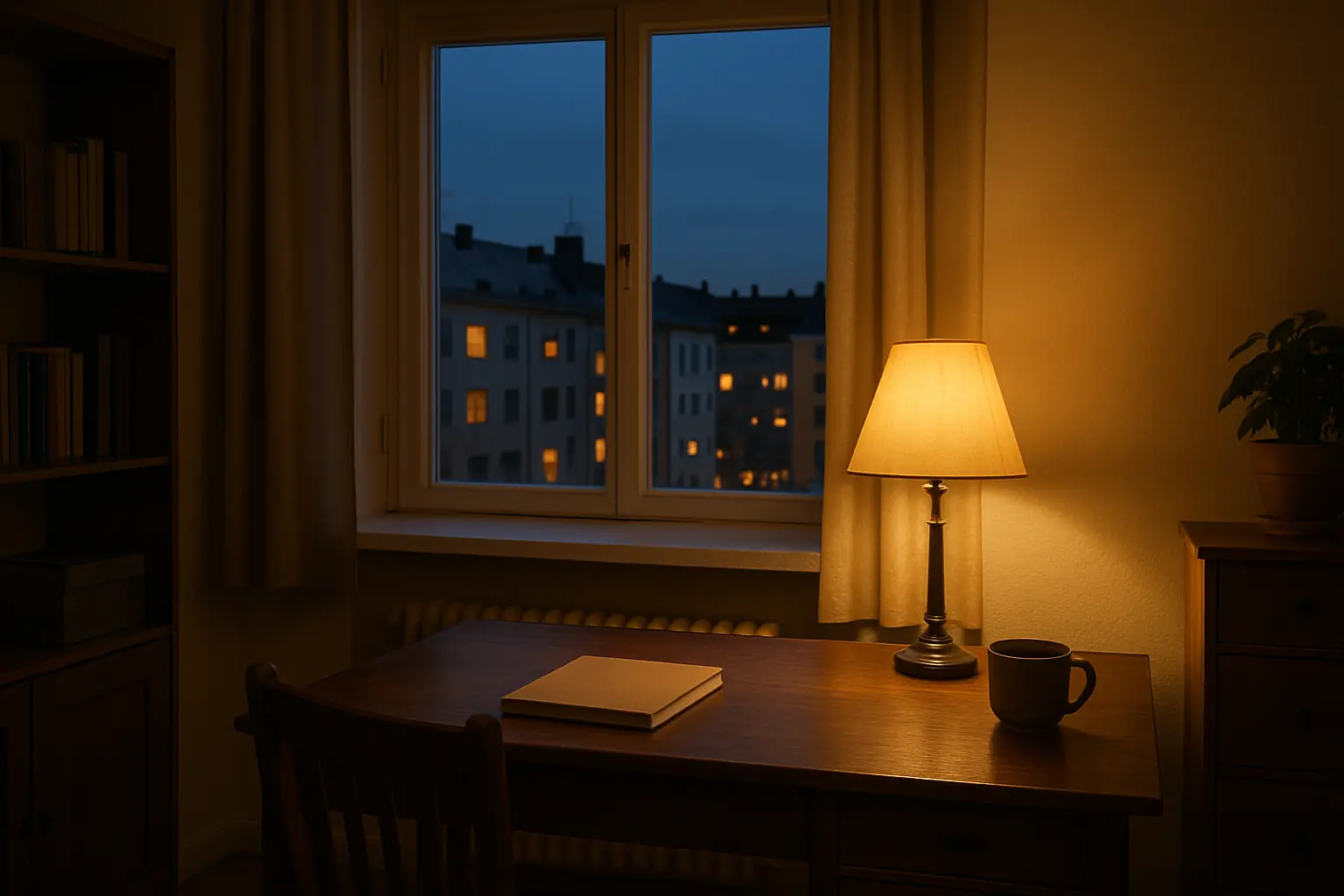 Iltaikkuna ja rauhallinen valo